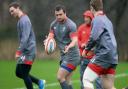PASSING GAME: Sam enjoying training with the Welsh squad. PICTURE: Huw Evans Agency.
