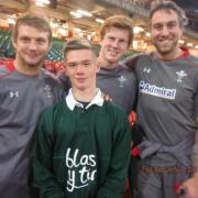 GOOD COMPANY: Dan Rawlings with Dan Biggar, Rhys Patchell and Ryan Jones at the Millennium Stadium. (17291305)