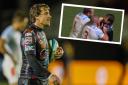 DUST-UP: Dragons scrum-half Rhodri Williams got to grips with the Bulls props