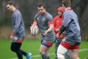 PASSING GAME: Sam enjoying training with the Welsh squad. PICTURE: Huw Evans Agency.
