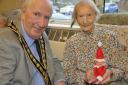 The county’s oldest care home resident, Mary Keir, with Cllr Irfon Jones at Awel Towi, Fairfach.