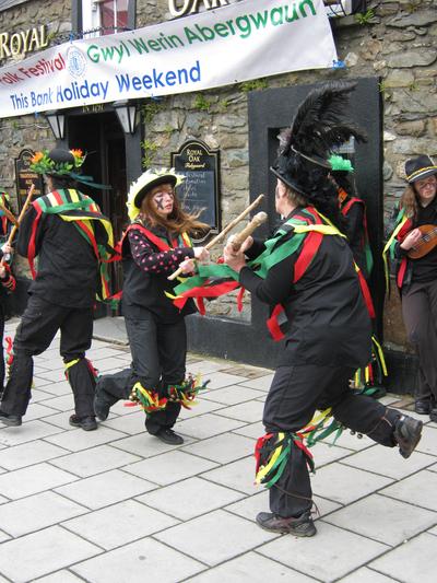 The official opening of the 2011 Fishguard Folk Festival outside the Royal Oak pub in the centre of town. Heb Enw Morris from Llangallteg near Narberth.