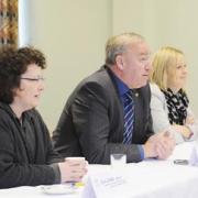 Rural affairs minister Elin Jones spoke at a meeting with farmers at Llanddewi Velfrey village hall