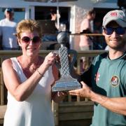 Wendy Davies presented the trophy to winning captain Gareth Thomas. Picture: Ross Grieve