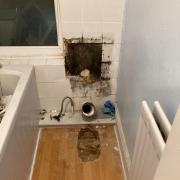 An angry landlord ripped out his tenants bathroom. Picture: SWNS