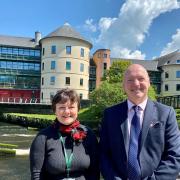Pembrokeshire County Council's new member champion for Armed Forces, Cllr Simon Hancock,  is pictured with Regional Armed Forces liaison officer, Hayley Edwards,