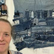 Karen Evans used nearly every scrap of material in the jeans to create her Tenby harbour scene.