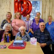 Ivy Skeate celebrated her 109th birthday on Wednesday, November 1. She is pictured with family and staff from Hillside Care Home.