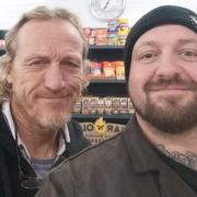 Top of the chops: Jerome Flynn is pictured with staff member Dan Noble.