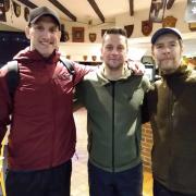 Sam Warburton, An early morning meet up for Sam Warburton, Craig Maxwell and Rhod Gilbert before they tackle the Pembrokeshire Coast Path.