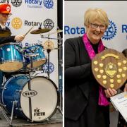 Winners Dylan Sanders-Swales and Mared Phillips, pictured with Mary Adams, Rotary District Governor for Southern Wales.