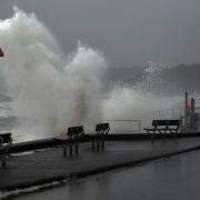 Storm Kathleen brought crashing waves to the Pembrokeshire seafront village of Amroth on Saturday night.