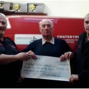 BIRTHDAY BENEVOLANCE: Watch Manager Euros Edwards (Crymych Fire Station); Mr Hedley George; Watch Manager Jeremy Trew (Pembrokeshire Community Safety Team Manager) (13177643)