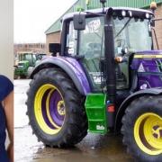 Wales YFC Chairman Vicky Hope and the purple John Deere tractor supplied by Tallis Amos Group.  (52901834)