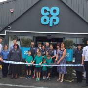 Ysgol Griffith Jones pupils at the refurbished Co-op store.