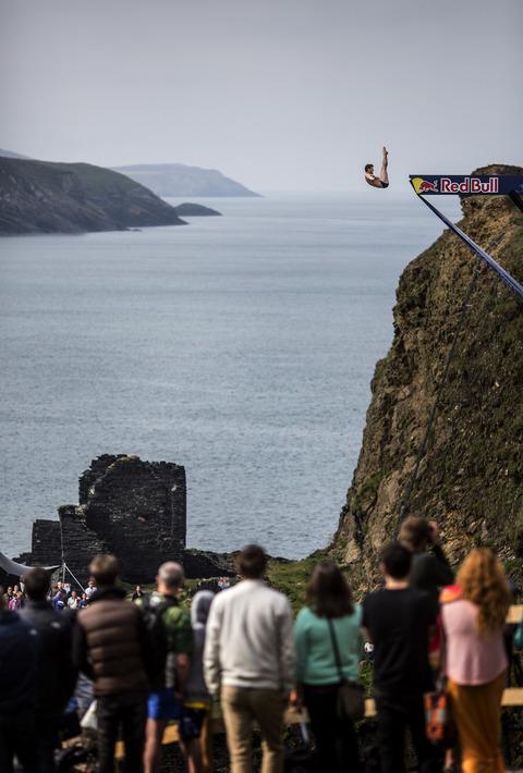 Red Bull World Series Cliff Diving at the Blue Lagoon, Abereiddy, Pembrokeshire.