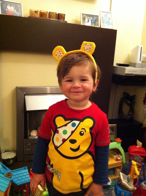 Three-year-old Ethan, from Haverfordwest, dresses up for Children in Need