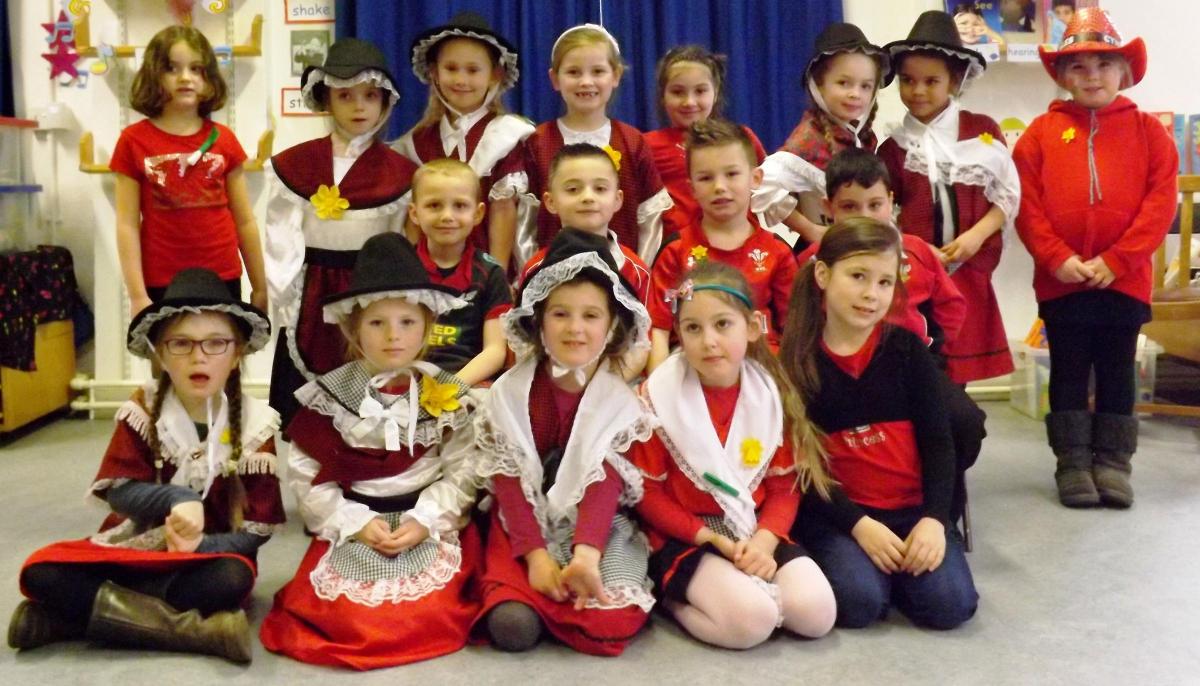 Monkton School show their Welsh pride for St David's Day. 