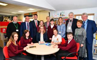 Education Cabinet Secretary Kirsty Williams AM pictured during her visit to Ysgol Y Preseli on Thursday.