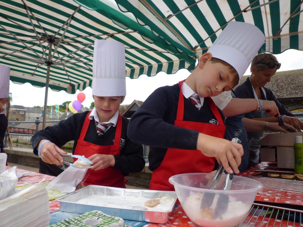 Young Chefs from Redhill School, Haverfordwest, get busy making Welsh cakes.