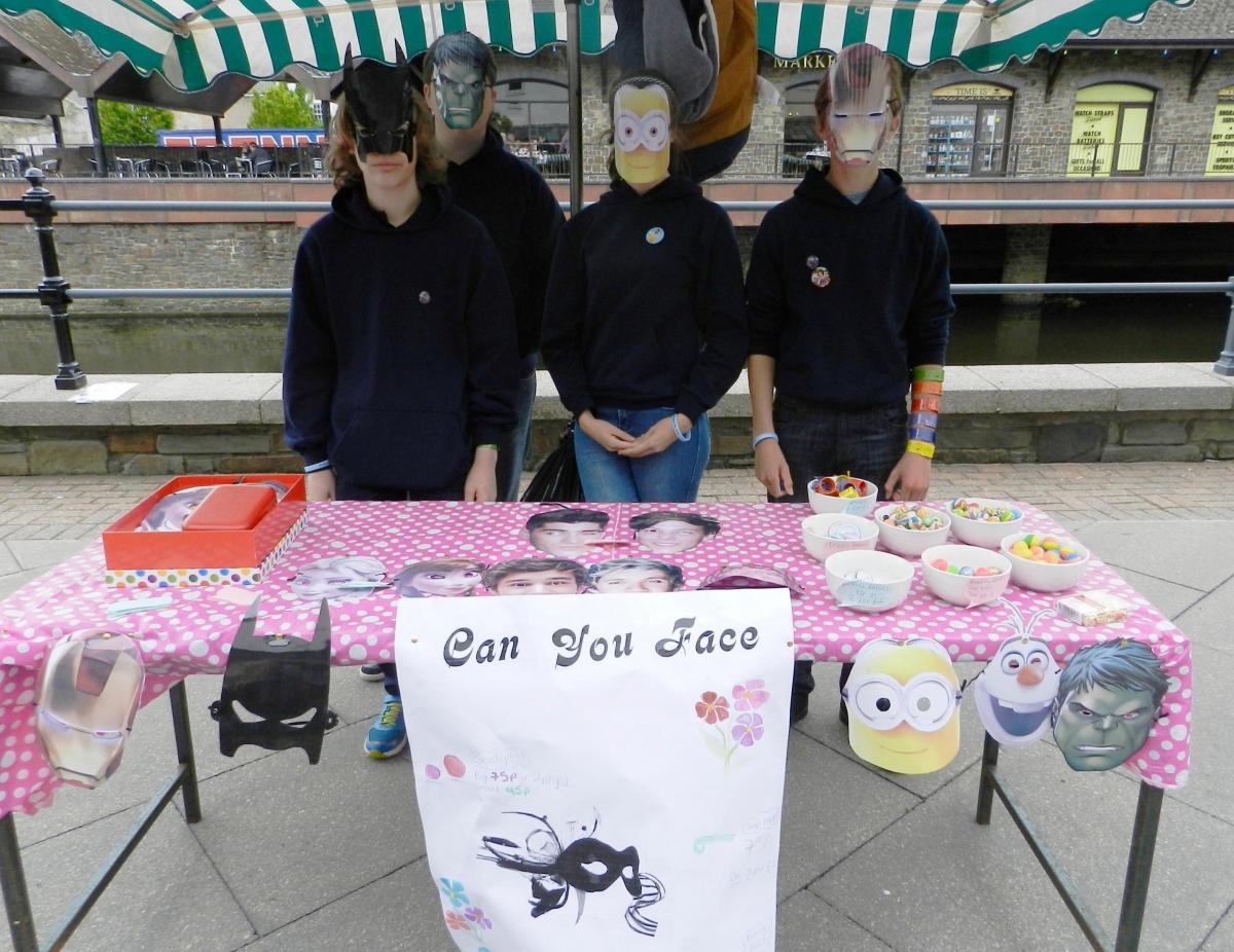 Among the items being sold by students in Year 10 at Castle School were celebrity masks.