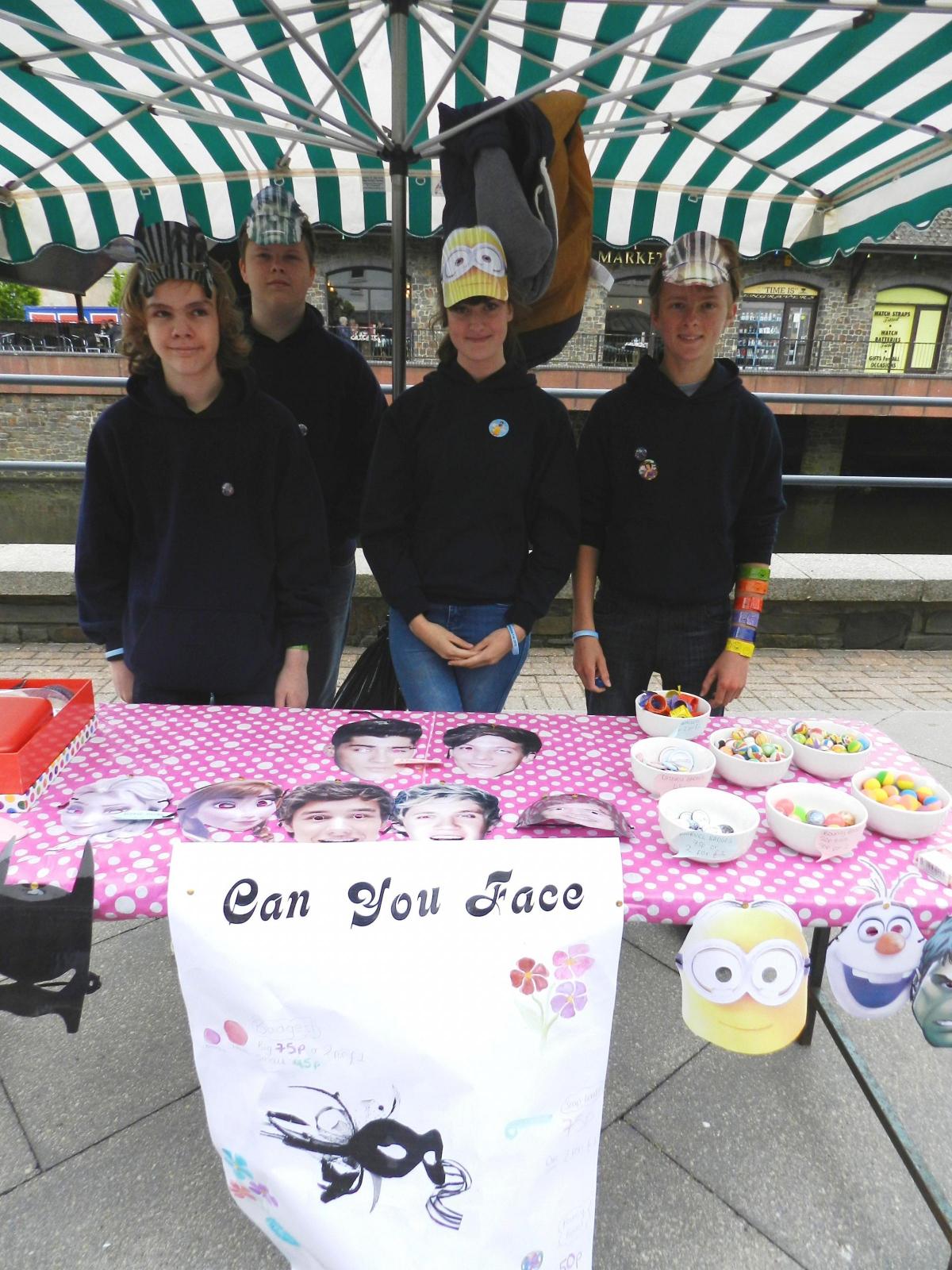 Among the items being sold by students in Year 10 at Castle School were celebrity masks.