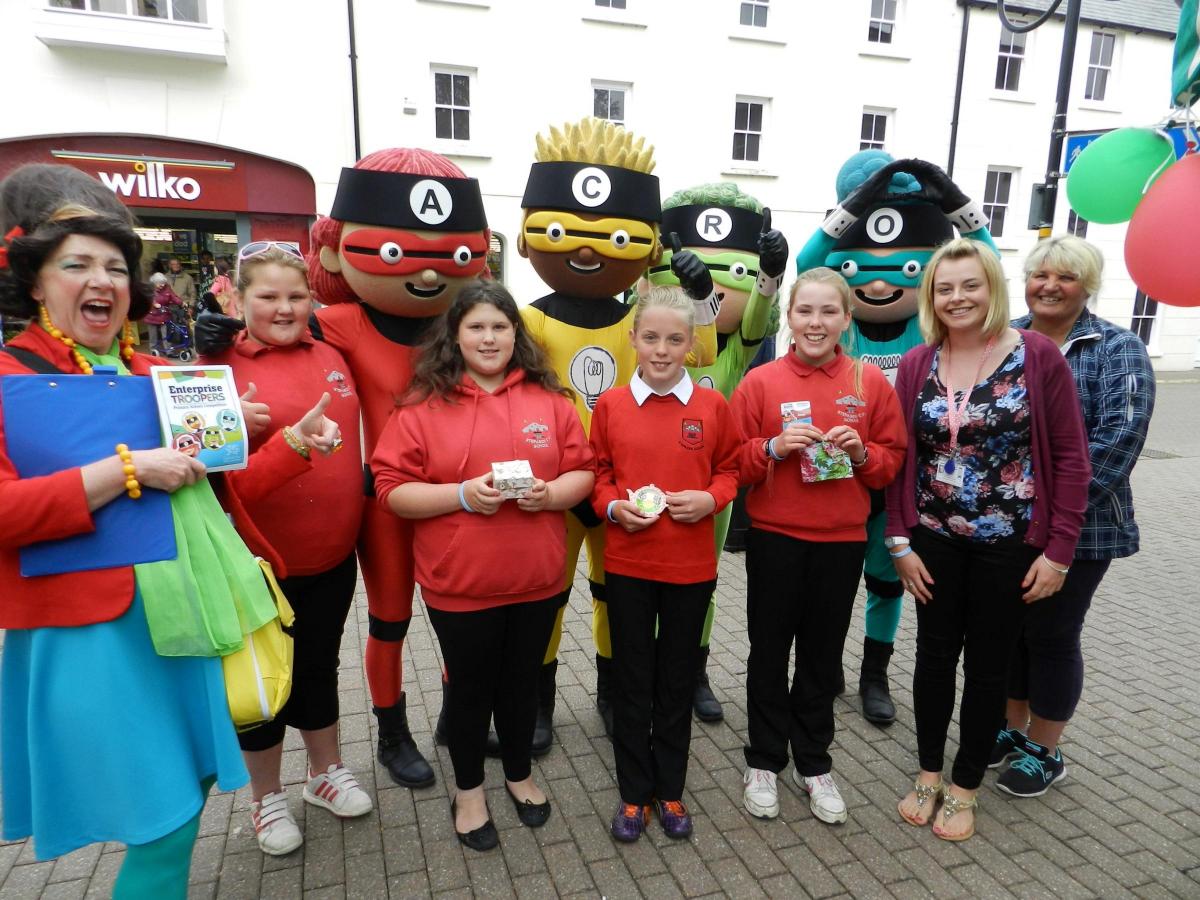 Pupils from Stepaside School meet the Enterprise Troopers who are encouraging children across Wales to discover their entrepreurial spirit and skills.