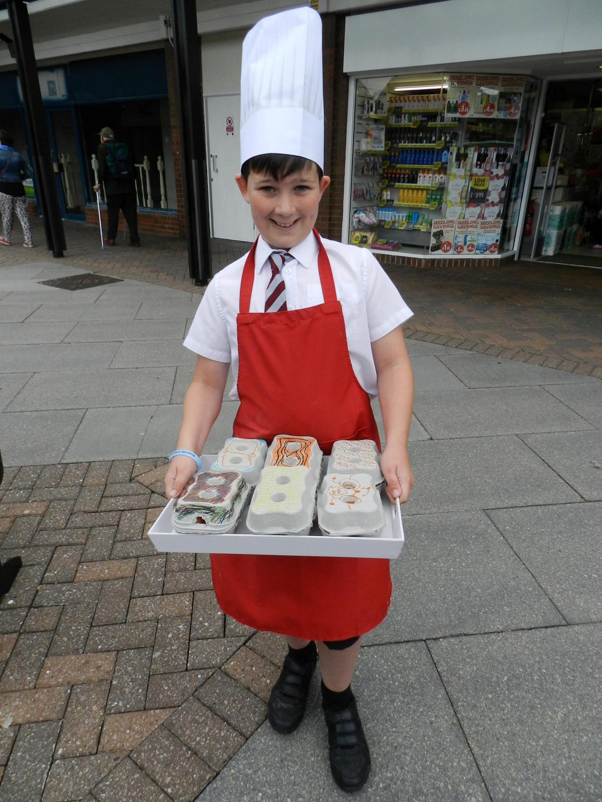 Youngsters from Years 3 and 4 at Redhill School were selling eggs from Fenton Farm in decorated boxes, and making Welsh cakes on site.
