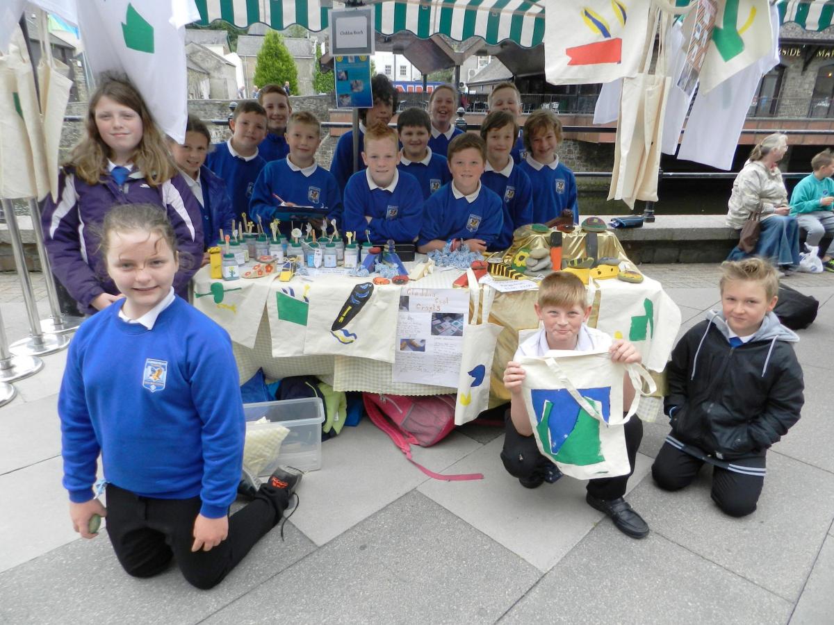Nine and ten year olds from Cleddau Reach School were selling Grow Your Own Sunflowers, doorstops, lavender, pebble ornaments, and canvas bags and T-shirts with designs inspired by artists including William Morris.