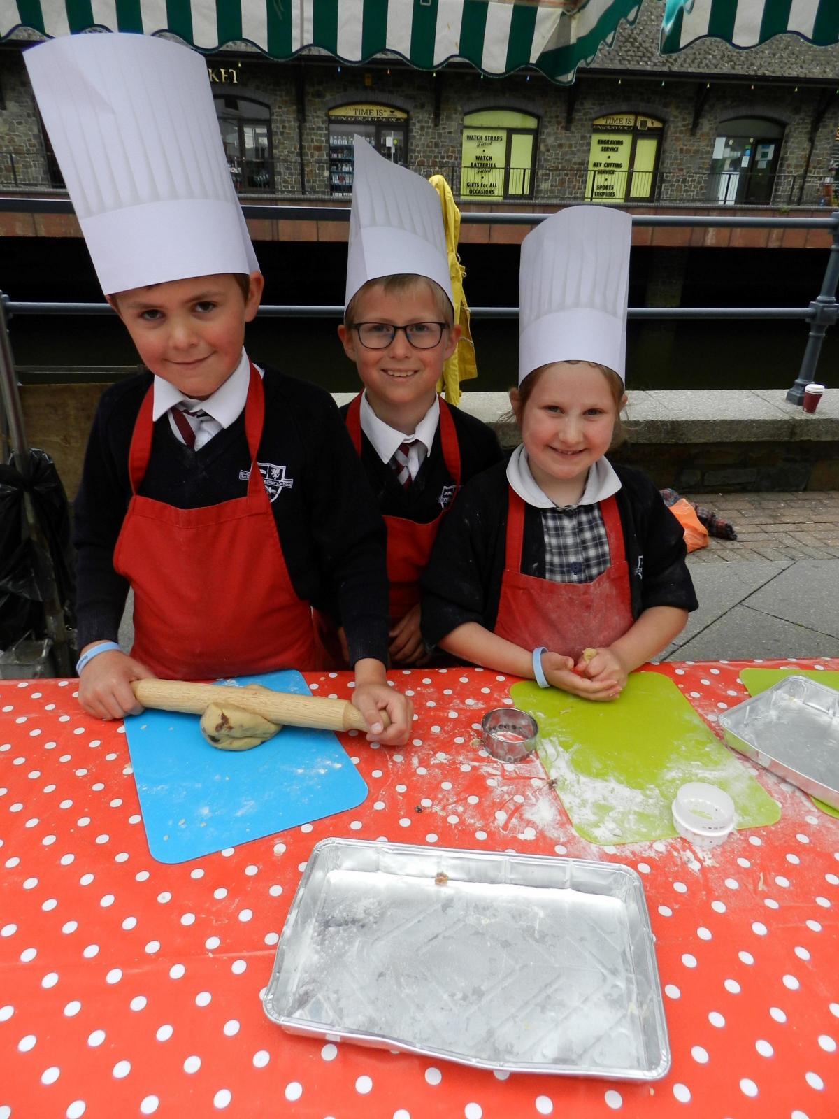 Youngsters from Years 3 and 4 at Redhill School were selling eggs from Fenton Farm in decorated boxes, and making Welsh cakes on site.
