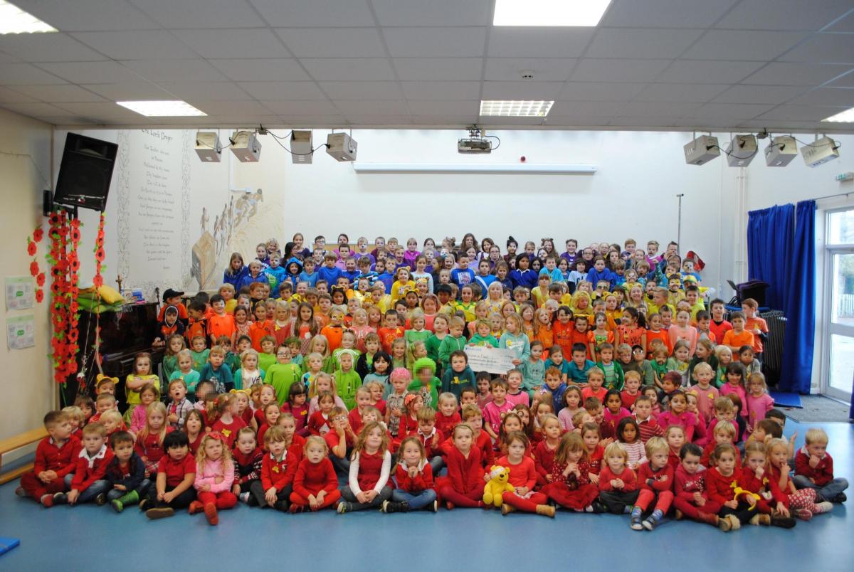 Saundersfoot CP School raised £812.66 for Children in Need. Pupils dressed in rainbow colours and staff dressed as Toy Story characters. 
(46391879)