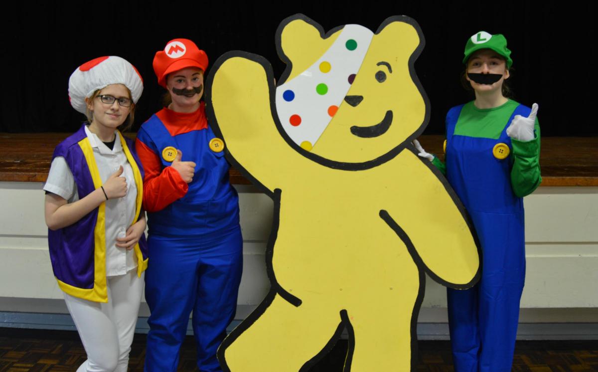 Dress as Super Mario characters were: Angharad Raymond, Katie Brewer and Hannah Walkins. 
PICTURE: Western Telegraph (46227082)