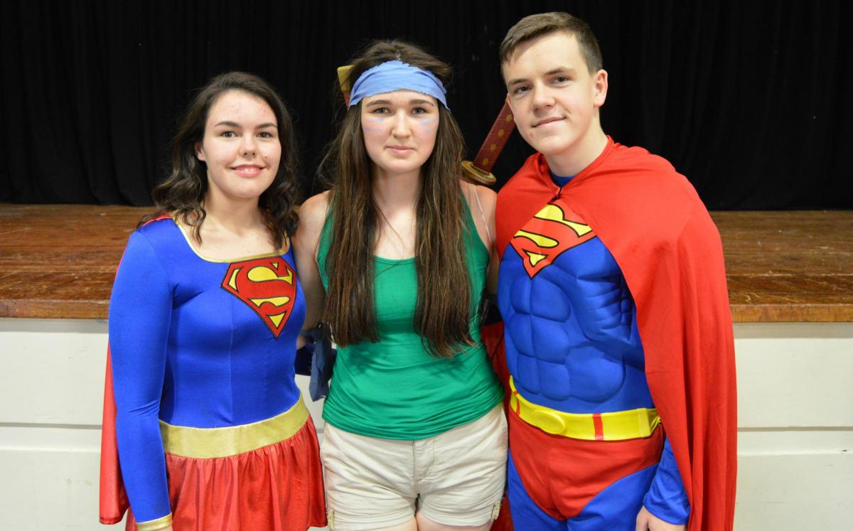 Kate Postlethwaite as Superwoman, Jessie-Mae Turner as a turtle and Daniel Picton as Superman. 
PICTURE: Western Telegraph (46227101)