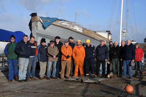 Members of the Charterhouse Returns Trust and the  West Wales Maritime Heritage Museum in Pembroke Dock welcome the Charterhouse to her new home. PICTURE: Martin Cavaney