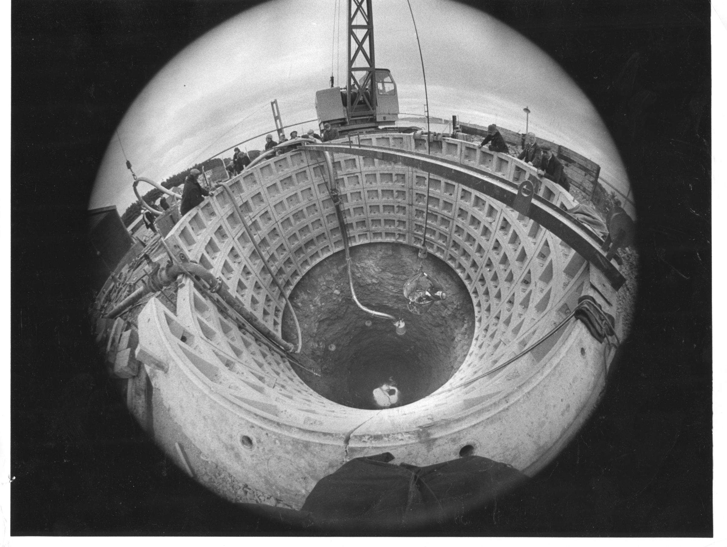 View down the 20ft diameter shaft at Beachley for the 4.5 kilometre 400 kV cable tunnel under the Rivers Severn and Wye