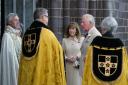 His Royal Highness is greeted at the doors to St David's Cathedral. Picture: Martin Cavaney