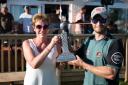 Wendy Davies presented the trophy to winning captain Gareth Thomas. Picture: Ross Grieve