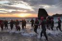 The swimmers enter the sea this morning. Picture: Gareth Davies Photography