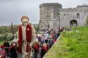 The giant St David will process through the city of St Davids again at a Pilgrim's Fayre later this month.