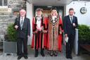 Cllr Sian Maehrlein and her consort, Cllr David Maehrlein, together with the town's mace bearers