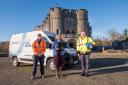 Louis Thomas, Openreach specialist engineer (part of team that worked to connect Picton Castle); Dr Rhiannon Talbot-English, Picton Castle Director; Martin Williams, Openreach Partnership Director for Wales.