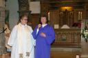 Rosemary Hayes is thanked by Rev Marianne for her 29 years as People's Warden at St Issell's.