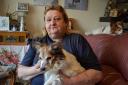 Angela Vincent-Hine with her injured dog Bo-Diddley who was viciously mauled in Haverfordwest last week