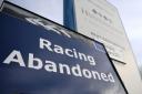 A view of a sign at Huntingdon Racecourse after racing was abandoned. PICTURE: Joe Giddens/PA Wire.
