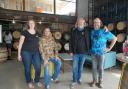 In the Welsh Wind distillery founders Ellen Wakelam and Alex Jungmayr with Hairy Bikers Dave Myers and Si King
