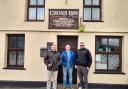 Clive Hampton,-property officer, Geraint Evans- chair person and Mark Austin-Liason officer, outside the pub they hope will be bought by the community.