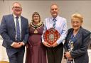 Narberth Town Council’s Person of the Year, Richard Howell, is pictured with Narberth Urban county councillor, Cllr Marc Tierney; the mayor of Narberth, Cllr Liz Rogers and the deputy mayor, Cllr Sue Rees.