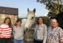 The Ghost Rider cast pictured with Duchess the mare at Pencnwc Farm in Dinas where Will James was born. From left: Ceri Ashe, Anna Monro, Jane Harries and Teresa Hennessey