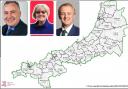 Candidates selected for the new Ceredigion Preseli seat so far: Mark Williams, Jackie Jones, and Ben Lake (pictures by candidates). Main Picture: Boundary Commission for Wales. (Image: Boundary Commission for Wales).