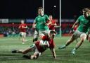 Ieuan Davies scores a try for Wales U20s against Ireland.